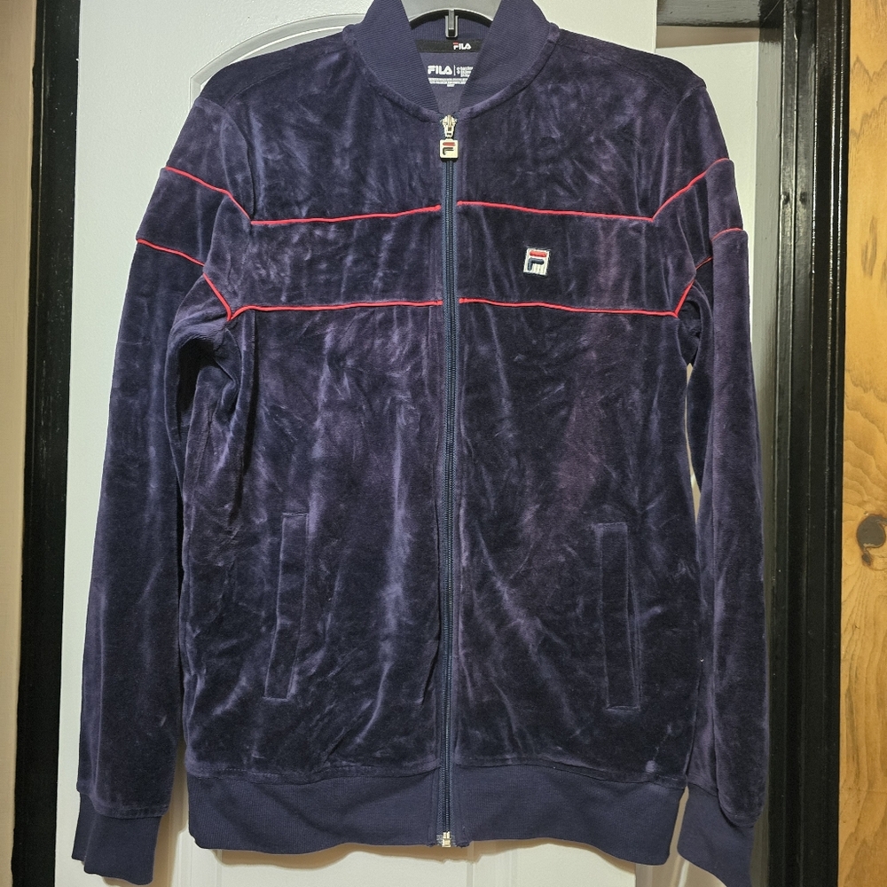 Fila Men's Navy Blue Velour Full Zip Track Jacket Size Small
